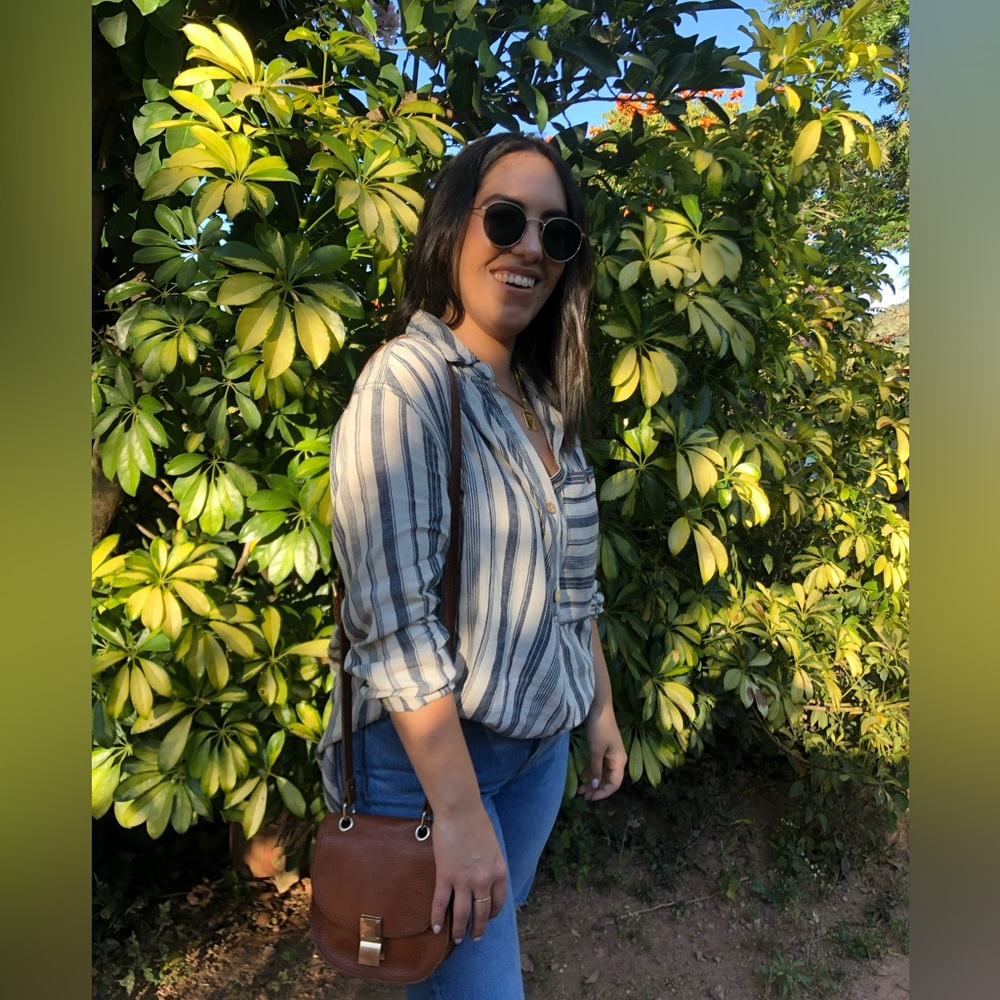 We The Free Blue White Striped Button Down Blouse